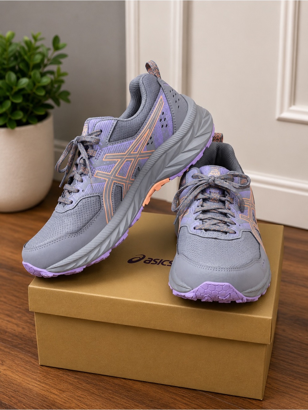 Asics Gray and Lavender Women's Running Shoes